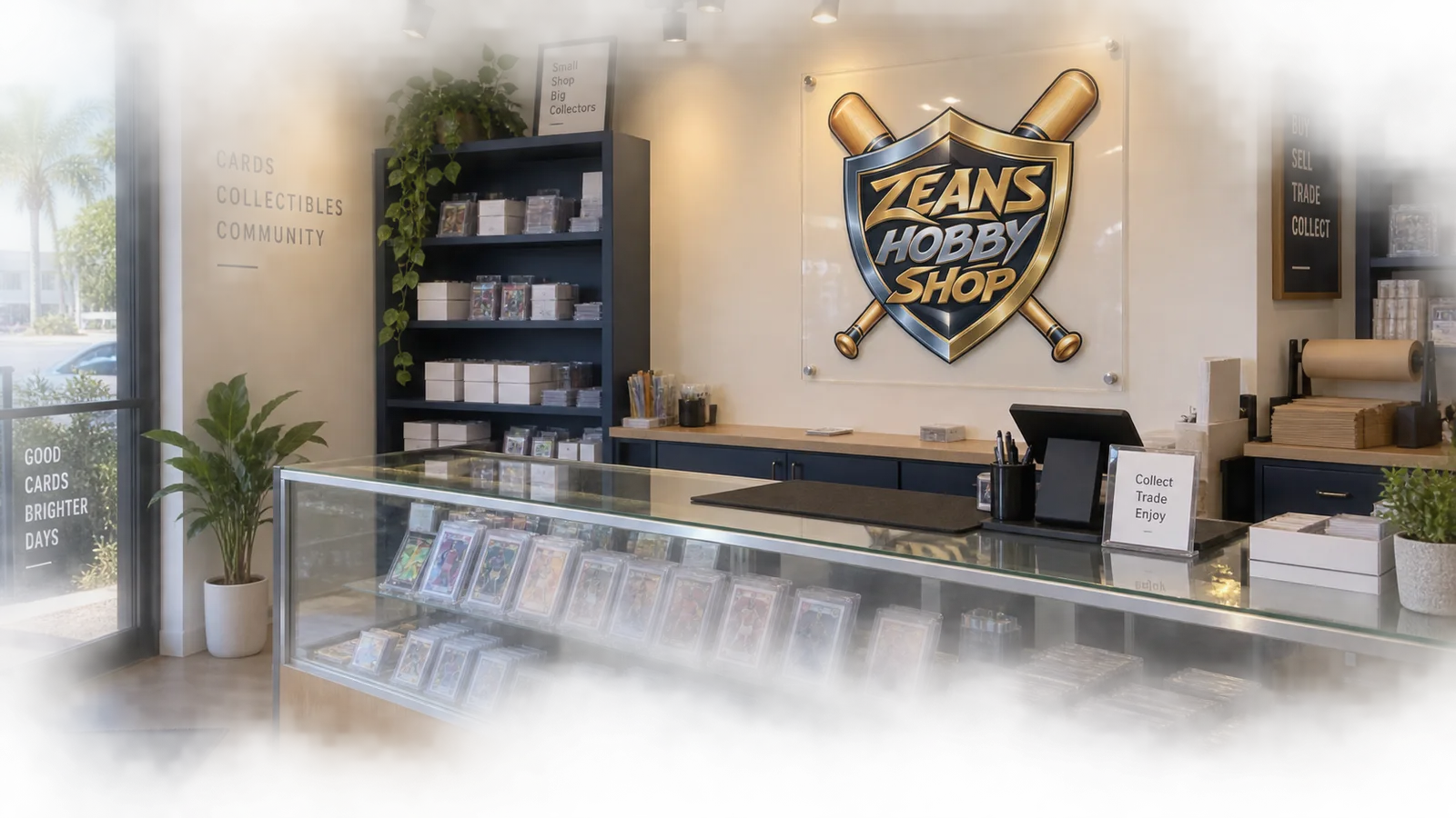 Editorial hobby-shop scene featuring Zean's Hobby Shop branding